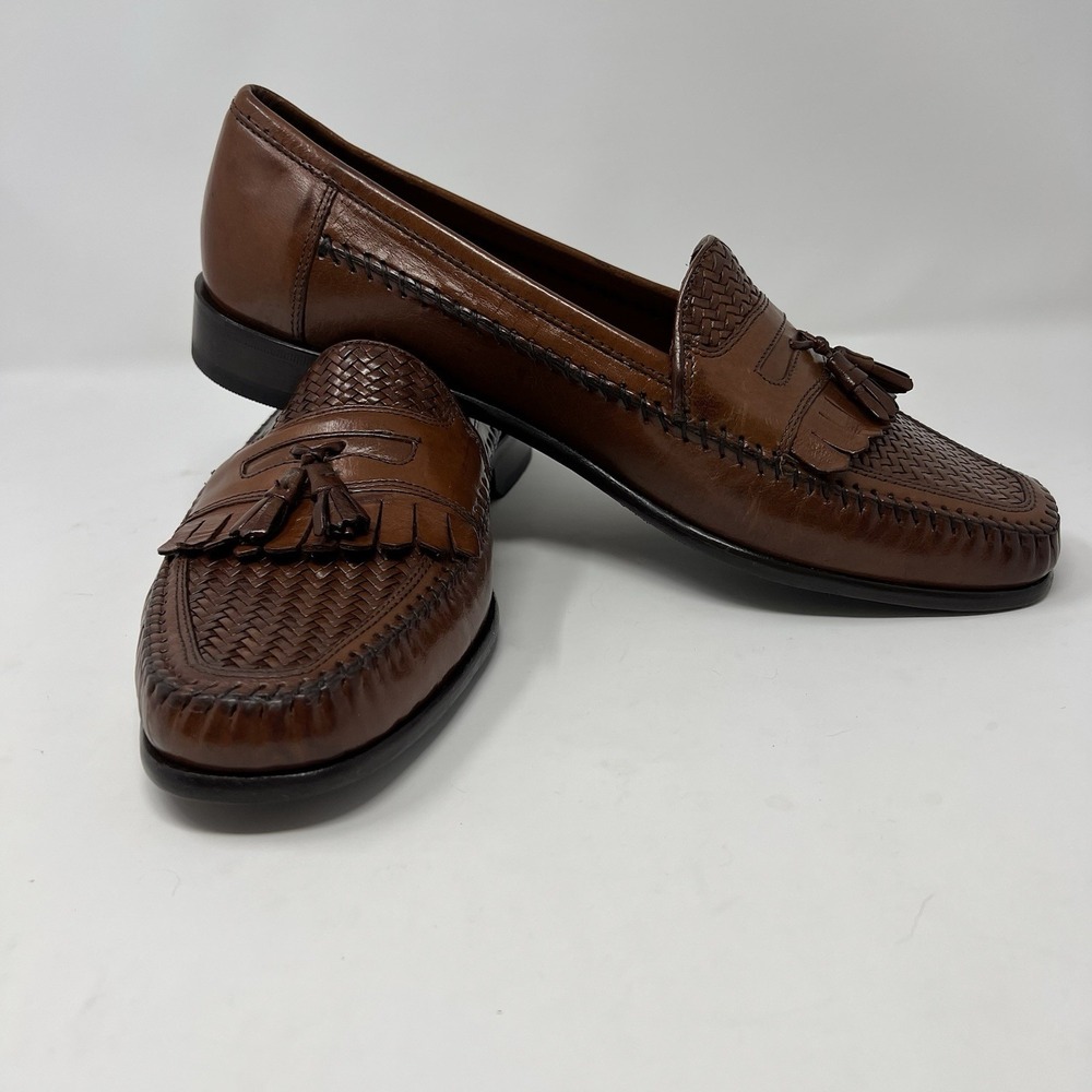 Men's Bostonian Shoes Sz 11.5 Brown Woven Tassel Loafers EUC